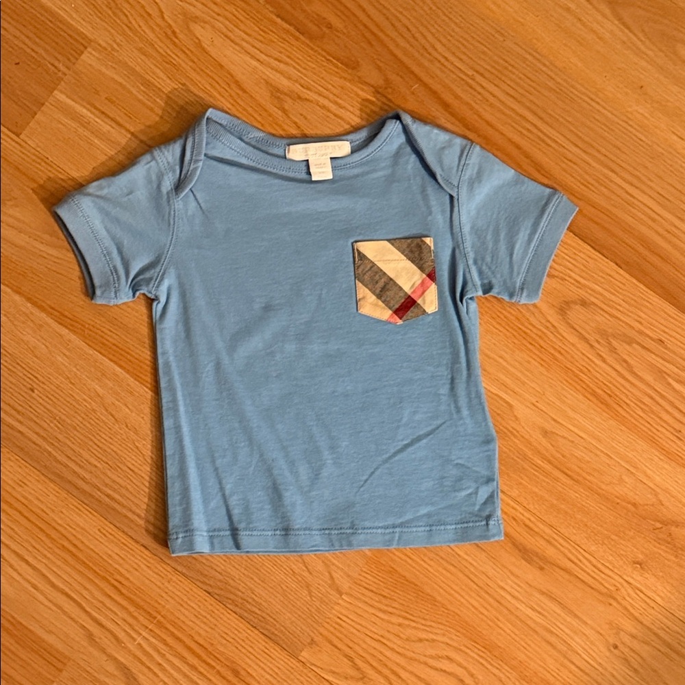 Burberry Light Blue Tee with Plaid Accent